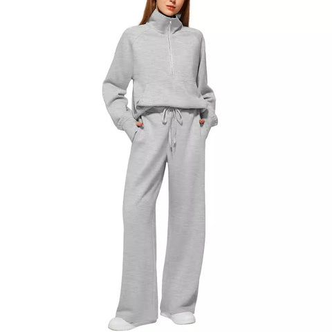 Women's two-piece oversized half-zipper sweatshirt wide-leg sweatpants casual cover m301809