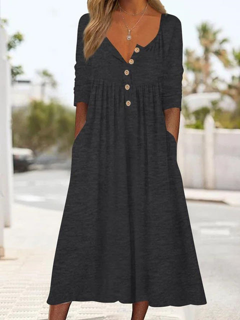 Casual button solid color simple long sleeve long dress m302272