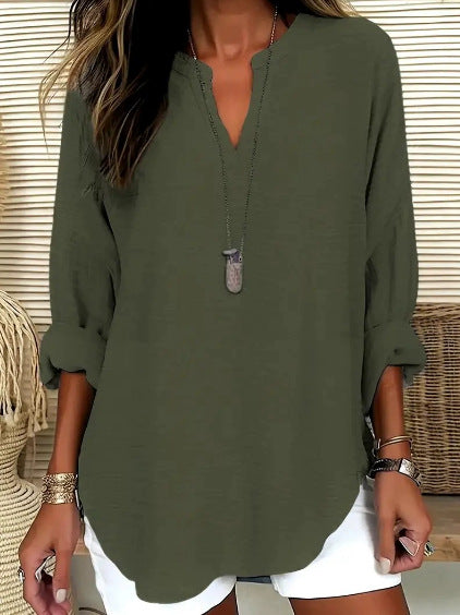 Small V-neck long-sleeved floral simple casual temperament T-shirt m302763