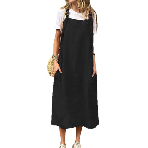 Women's fashion adjustable shoulder strap casual cotton and linen dress m302048