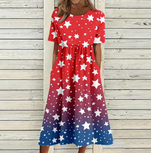 3D digital printing round neck short sleeve comfortable women's dress m302988