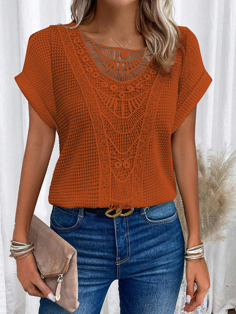 Lace splicing short-sleeved t-shirt spot cross-border women's clothing m301776