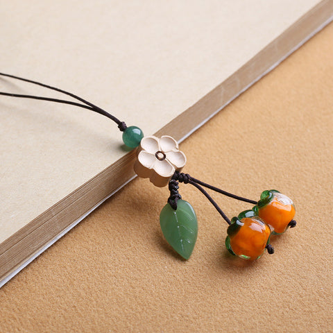 Persimmon Ruyi glazed persimmon retro and beautiful glazed persimmon leaf keychain pendant mobile phone chain m3331260