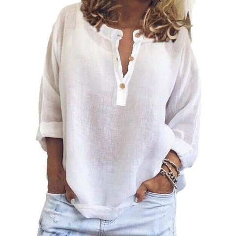 Solid color casual loose long-sleeved linen shirt m301295
