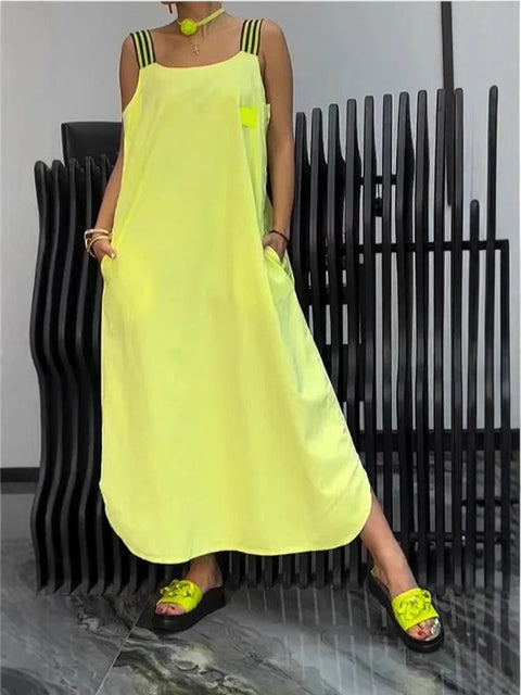 European and American casual cotton and linen pocket dress m302081