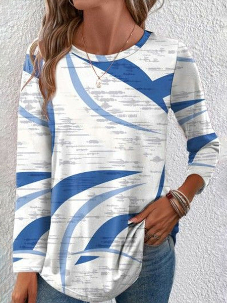 3D printed women's casual flower crew neck long-sleeved t-shirt top m301719