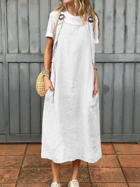 Women's fashion adjustable shoulder strap casual cotton and linen dress m302048