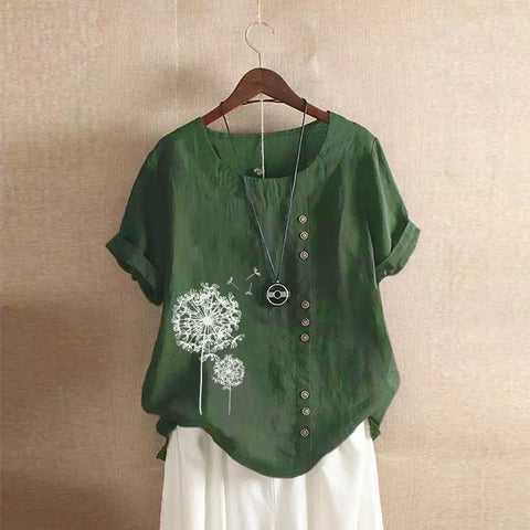 Large size casual loose cotton and linen short-sleeved pullover T-shirt cotton and linen women's clothing large size women's clothing m302737