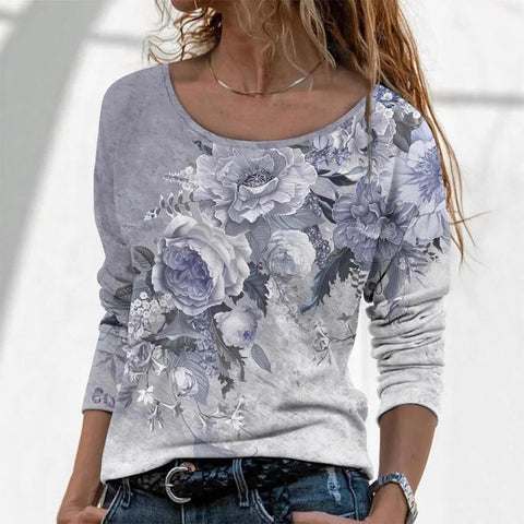 Crew neck temperament elegant style printing long-sleeved women's clothing m301661