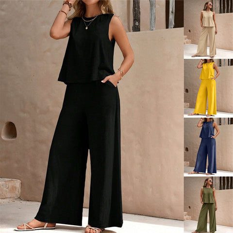 Two-piece set trendy versatile loose pullover round neck casual cotton set m300951