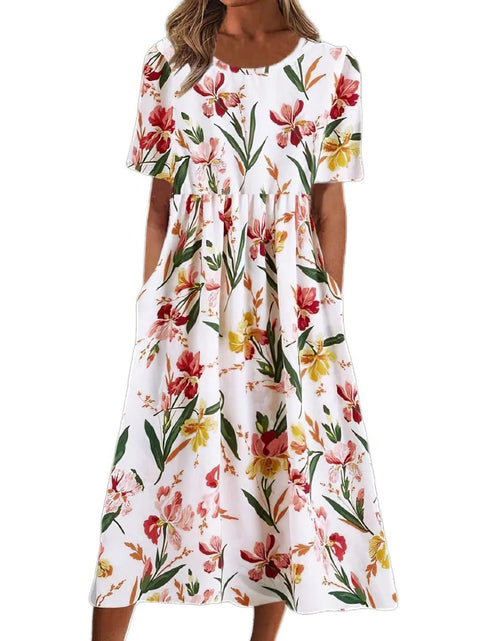 Damen Rundhals Kurzarm Langes Kleid Bohemian Kleid m302895
