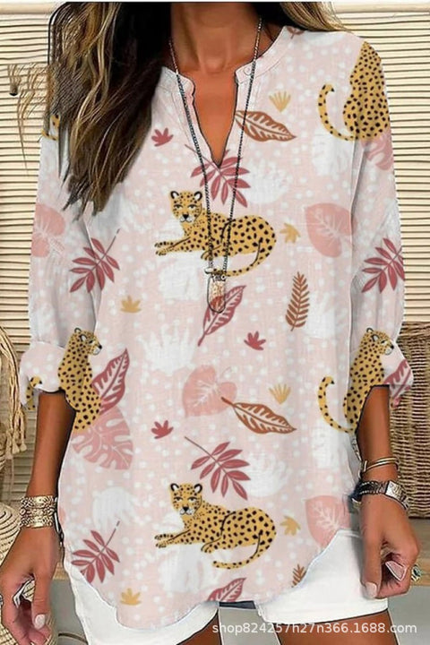 Summer women's long-sleeved 3D digital printing loose European size top m301362