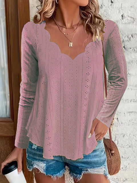 New wavy scallop collar breathable jacquard long-sleeved top women's m301913