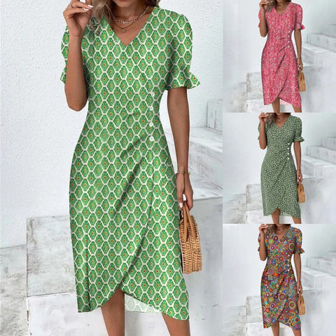 Geometric collage bubble sleeves irregular hem dress m301272