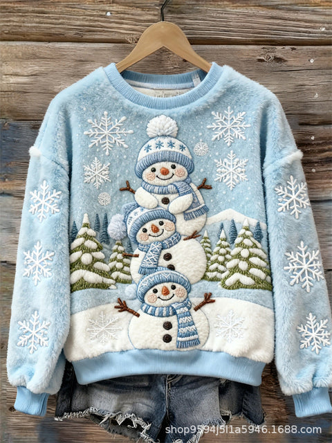 Digital printed flannel christmas ladies crew neck sweater autumn and winter m302198