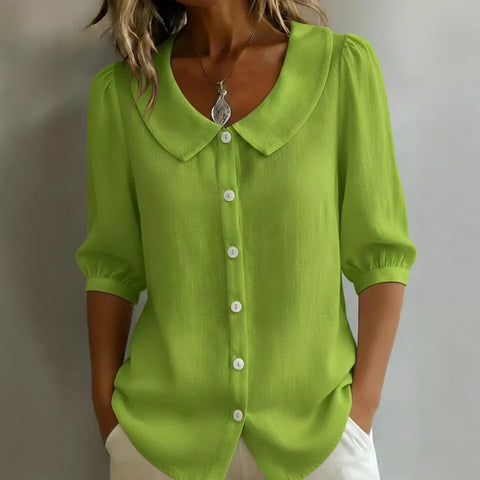 Linen new spinning shirt short sleeve loose v-neck women's summer m302366