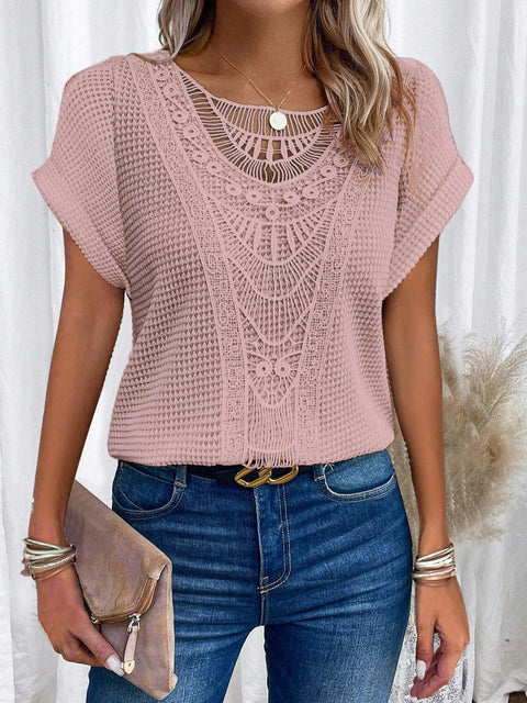 Lace splicing short-sleeved t-shirt spot cross-border women's clothing m301776