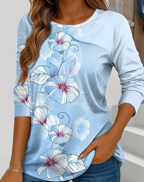 Crew neck temperament elegant style printing long-sleeved women's clothing m301661