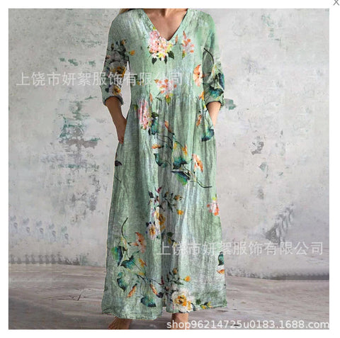 3D printing summer casual loose long-sleeved dress m301729