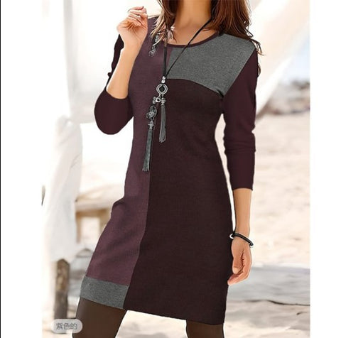 Women's mid-skirt round neck long sleeve geometric print dress m302908