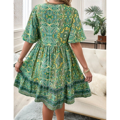 Spring and Summer Vacation Casual Printed V-neck Dress M300211