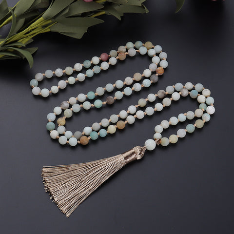 108 natural stone beaded necklace Mara beads fringed hand-knotted sweater chain m3331281