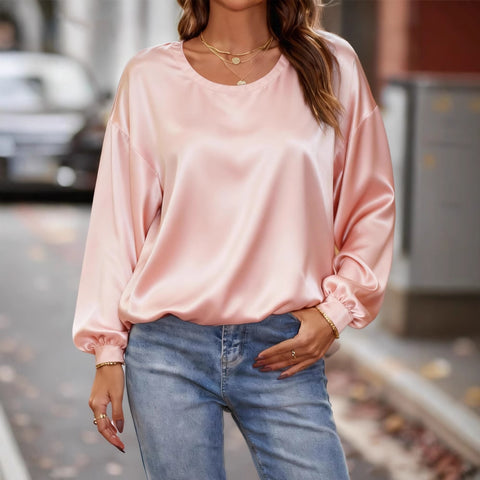 Casual Crew Neck Long Sleeve Pullover Loose Women's T-Shirt FF303117