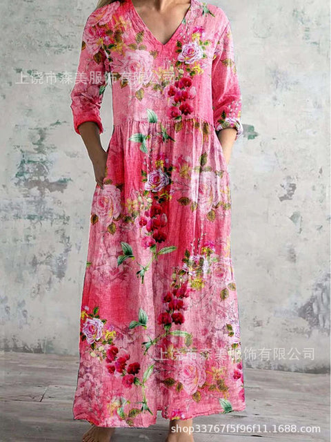 3D printing summer casual loose long-sleeved dress m301729