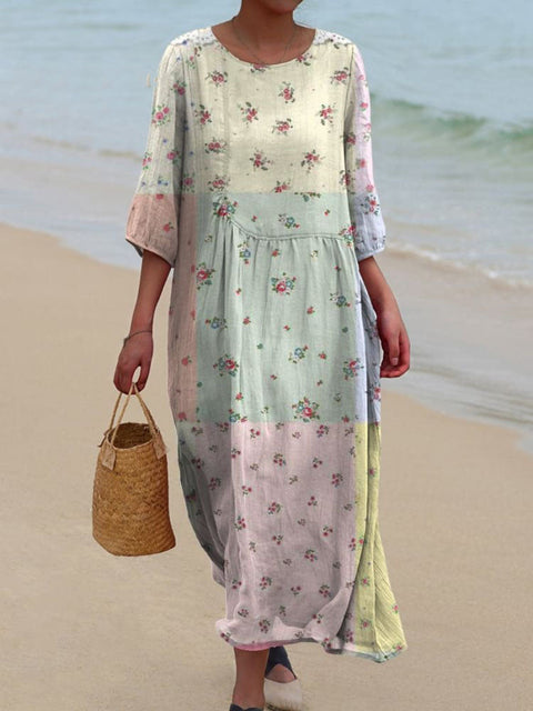 Loose crew neck fashion high-end long-sleeved printed dress m301053