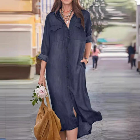 Shirt collar denim casual skirt long skirt m302919