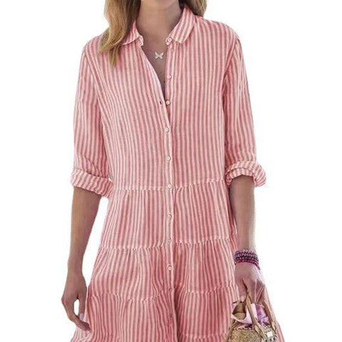 Autumn long-sleeved women's striped shirt dress m302201
