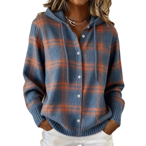 Autumn and winter new black buckle hooded rope cardigan women's pure leisure fashion sweater m302119