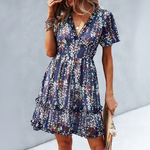 Casual vacation wind floral half-length dress women's clothing m301415