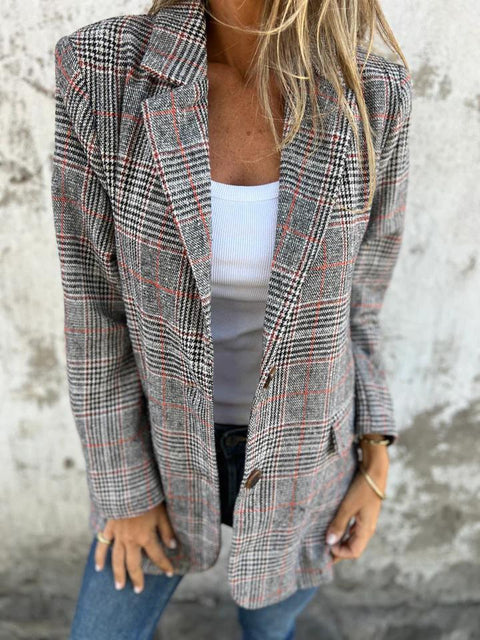 Autumn and winter cardigan jacket women's casual fashion retro thousand bird grid lapel suit m301579