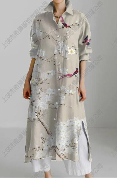 Autumn and winter casual abstract art printing long-sleeved slit skirt m303183