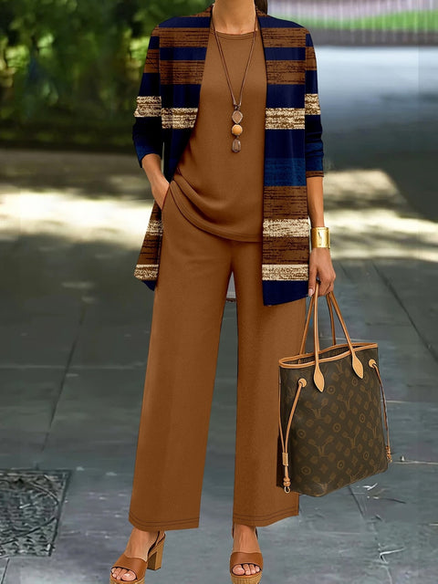 Jacket with vest top and elegant slacks 3-piece women's set m302760