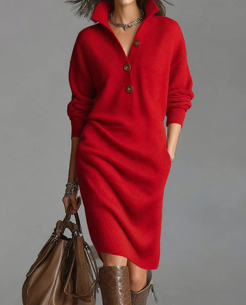 Autumn casual button lapel loose straight knitted medium and long sweater skirt m302183