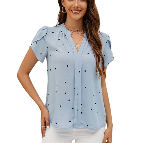 Summer V-neck love petal sleeve shirt temperament blouse m300949