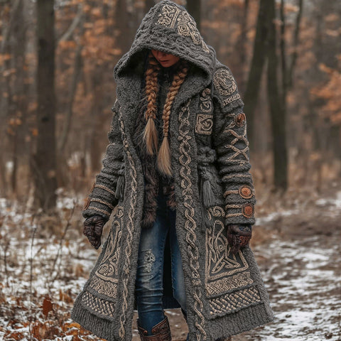 Cardigan long imitation knitted lazy wind hooded long cardigan sweater autumn and winter women's clothing m302125