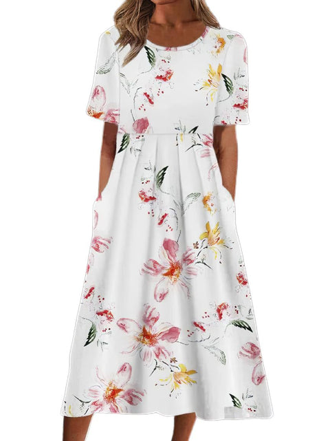 Damen Rundhals Kurzarm Langes Kleid Bohemian Kleid m302895