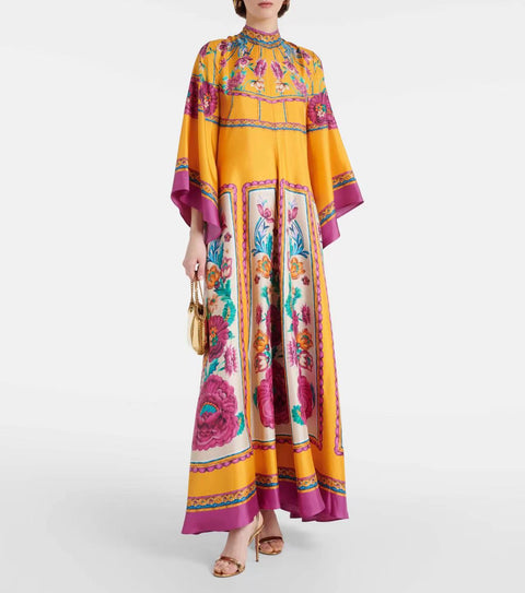New summer print seven-quarter sleeve stand-up collar dress m301881