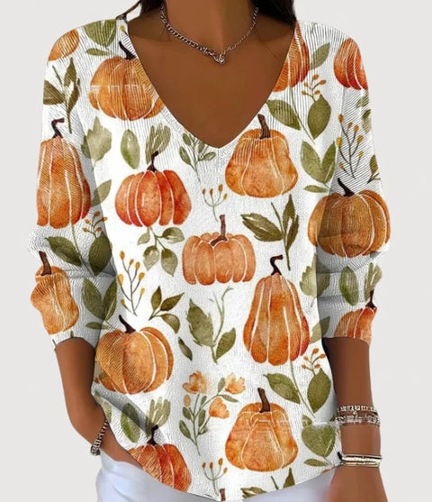 Shoulder V-Neck Long Sleeve Pullover 3D Digital Printing Women's Top T-Shirt m302616