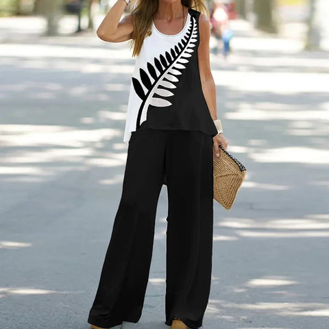 Casual fashion vest trousers set crew neck sleeveless top m301296 04
