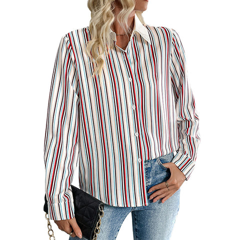 Women's vertical striped lapel shirt m300820