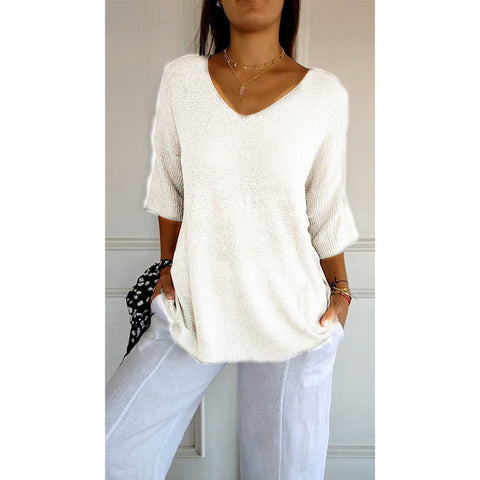 Casual sweater basic thin V-neck seven-quarter sleeve solid color knitted sweater women's bottoming shirt m301636
