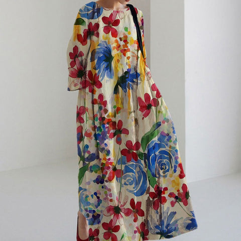 Loose Crew Neck Fashion Premium Long Sleeve Printed Dress m301044