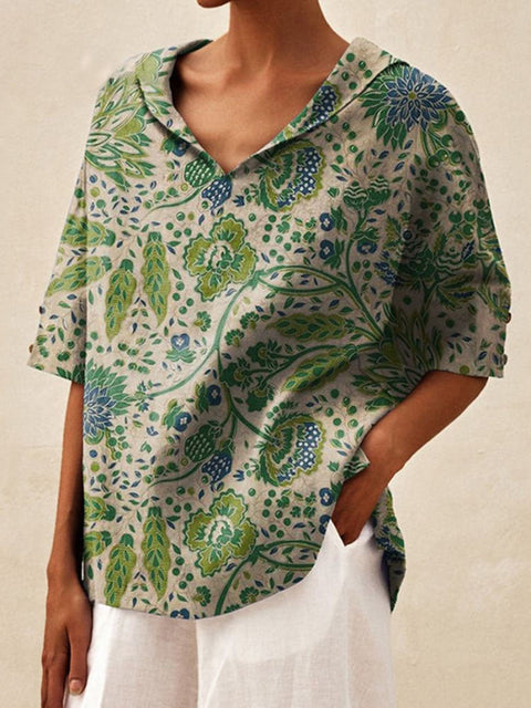 Solid color cotton and linen loose hooded top T-shirt m302700