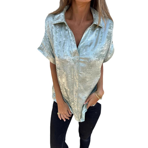 Casual loose bronzing short-sleeved lapel shirt women's m302795
