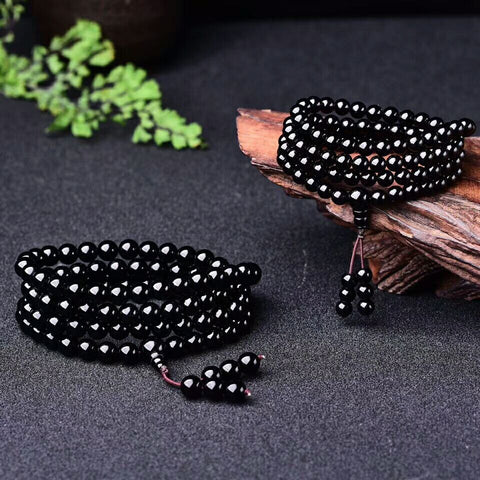 Natural obsidian 108 beads bracelet m3331285