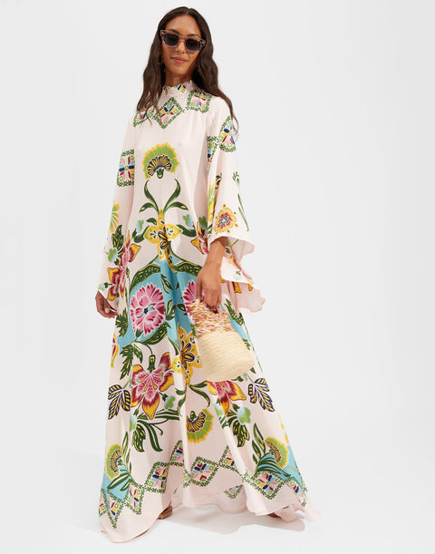 New summer print seven-quarter sleeve stand-up collar dress m301881